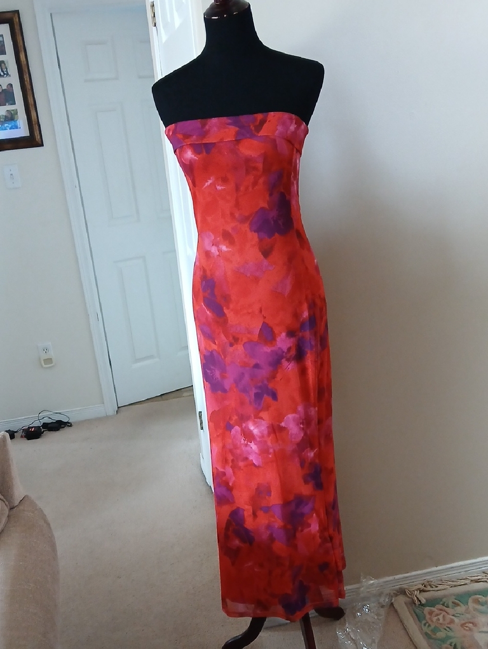 NWT Strapless Red and Purple Floral Maxi Dress